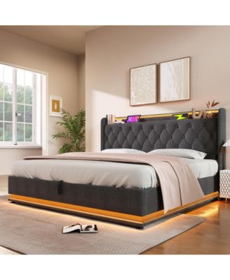 King Upholstered Bed with 360° LED Lighting, Hydraulic Storage, and USB-C Ports