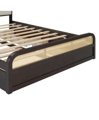 Wooden Platform Bed with Trundle and 2 Drawers