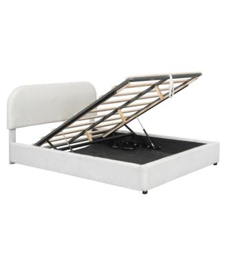 White Teddy Fleece Queen Platform Bed with Storage