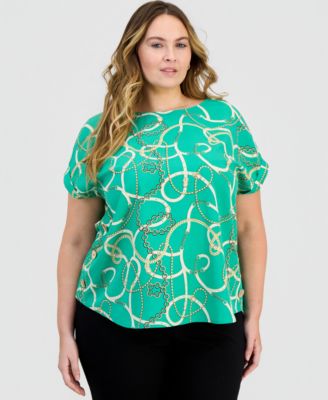 Plus Size Printed Boat Neck Short-Sleeve Top