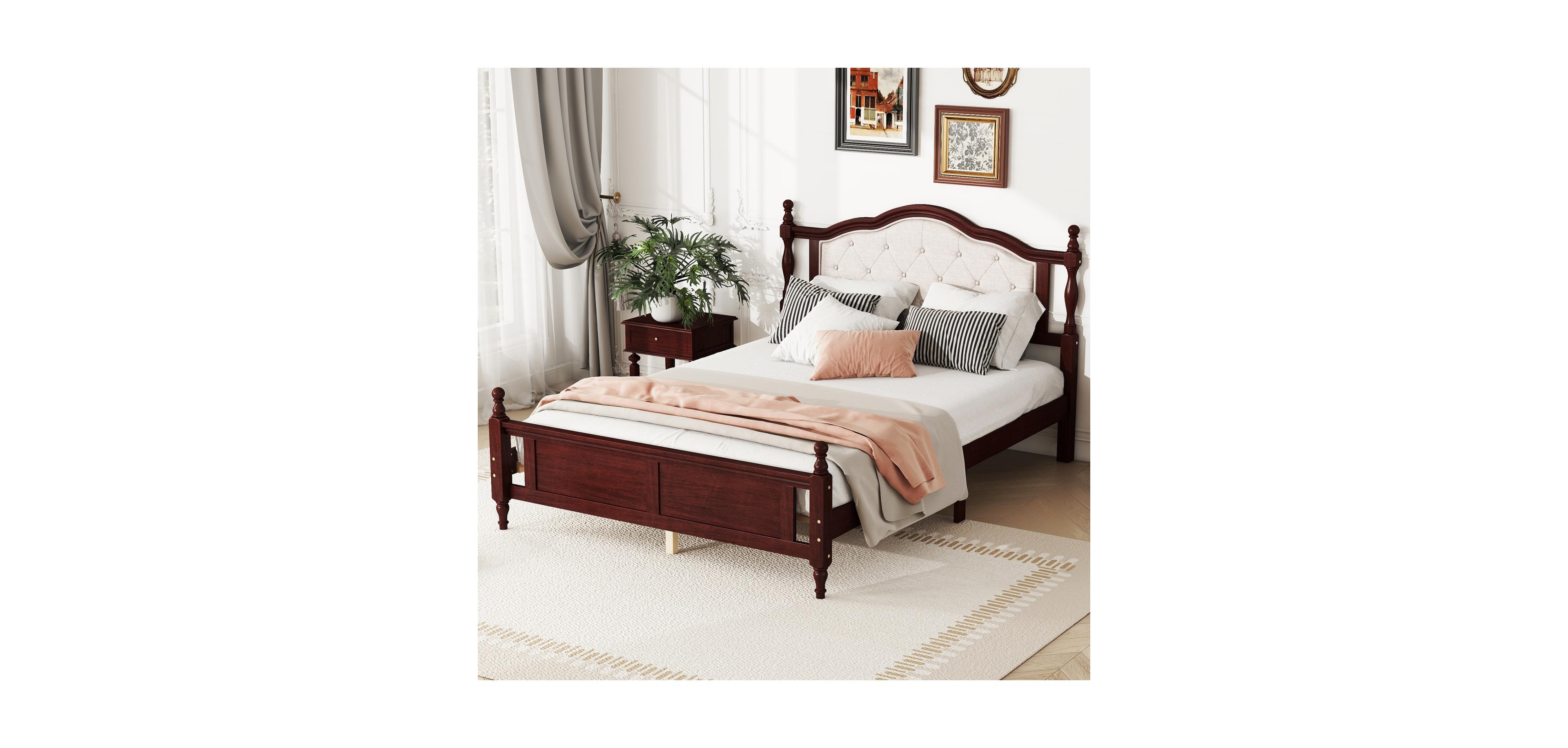 Streamdale Furniture Queen Pine Bed with Upholstered Headboard and Footboard