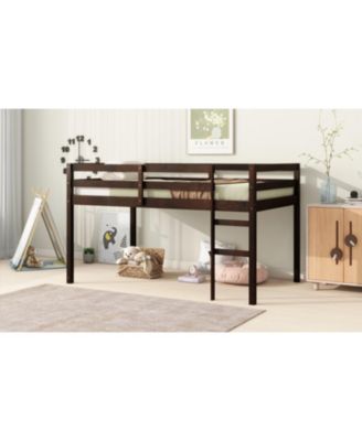 Wooden Twin Loft Bed with Ladder and Strengthened Slats