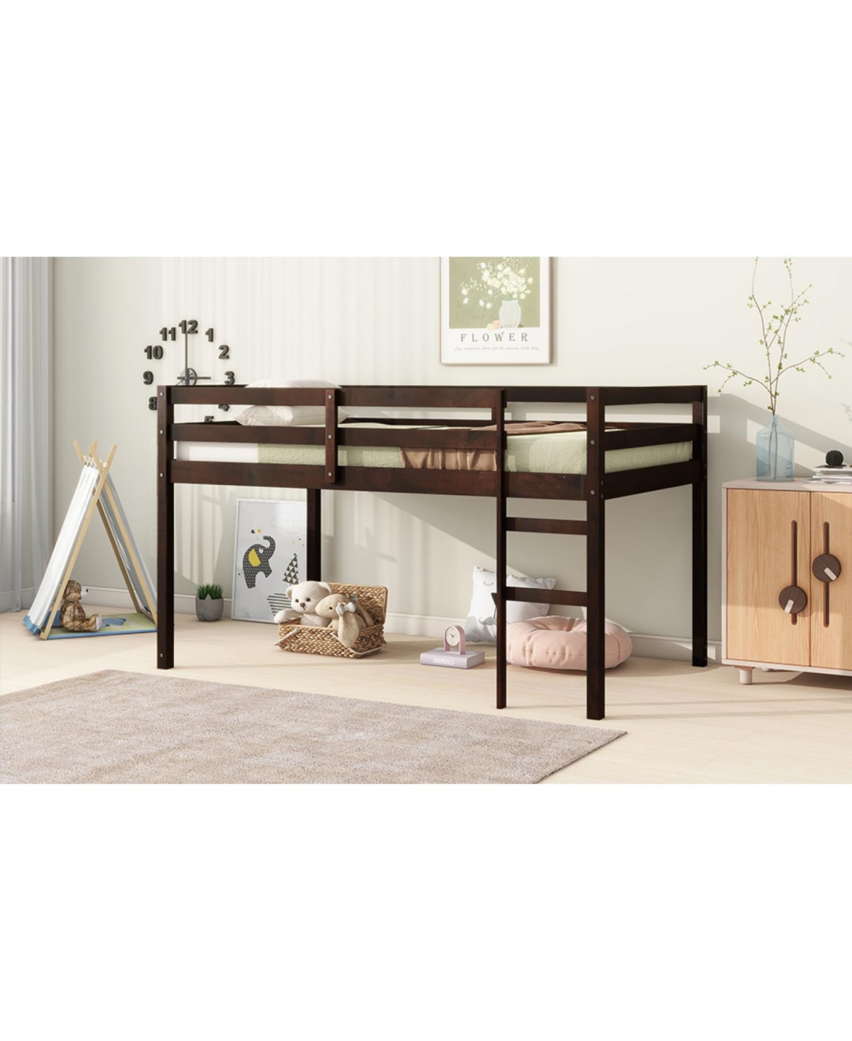 Streamdale Furniture Wooden Twin Loft Bed with Ladder and Strengthened Slats