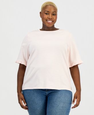 Plus Size Striped Ruffle-Sleeve Tee
