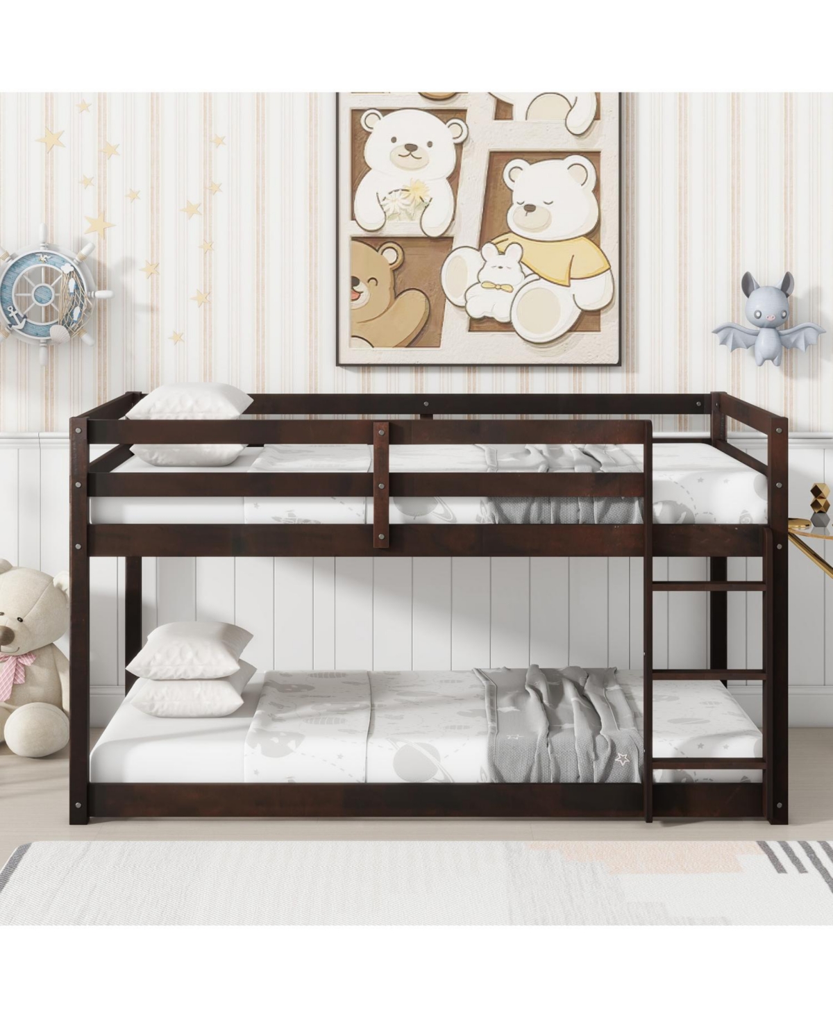 Streamdale Furniture Twin Over Twin Loft Bed with Wood Platform, Espresso