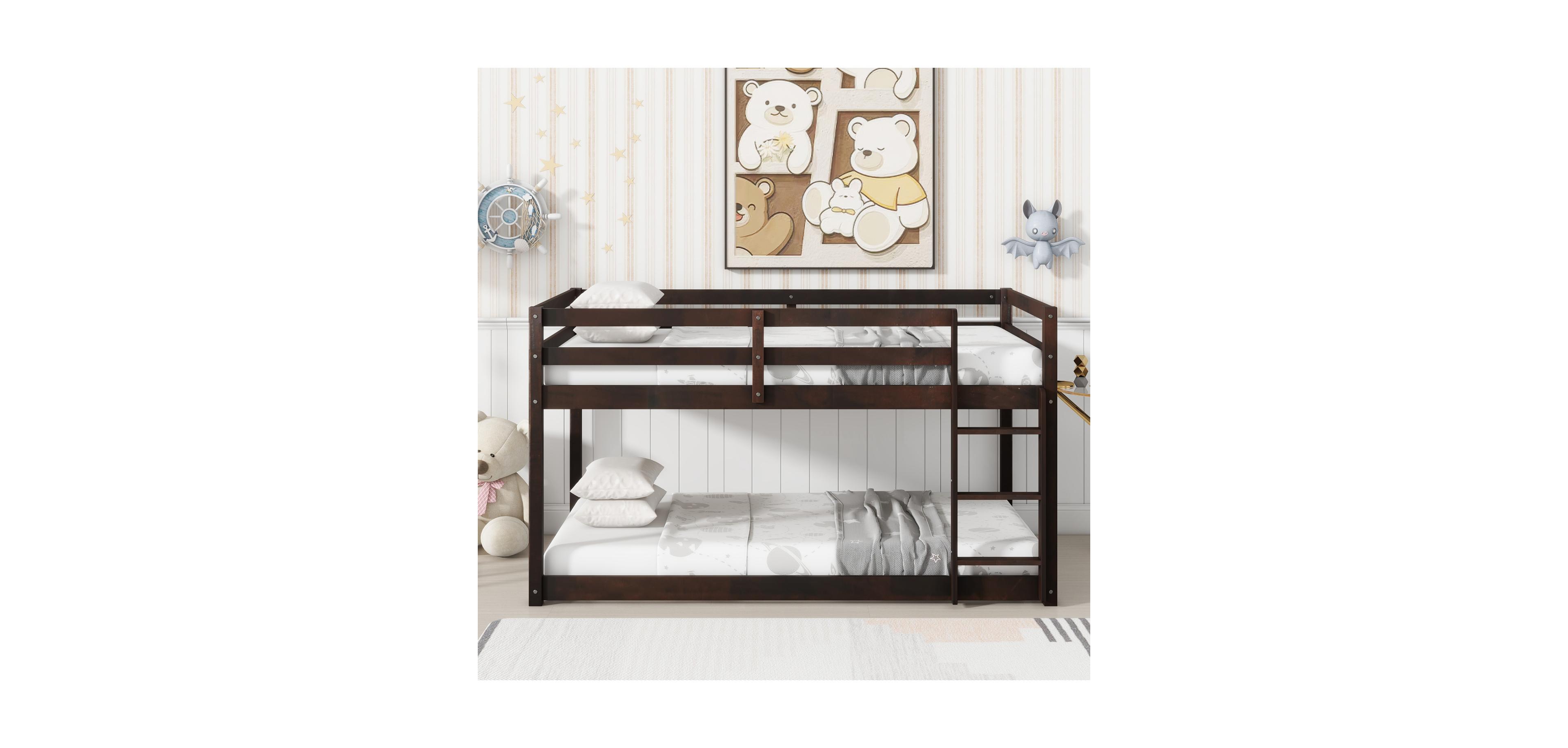 Streamdale Furniture Twin Over Twin Loft Bed with Wood Platform, Espresso