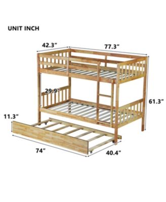 Twin Wood Bunk Bed with Trundle and Convertible Beds