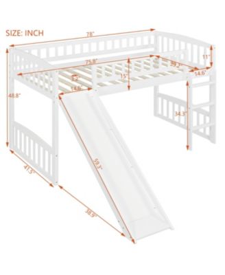 Size Wood Loft Bed with Slide and Ladder Bed