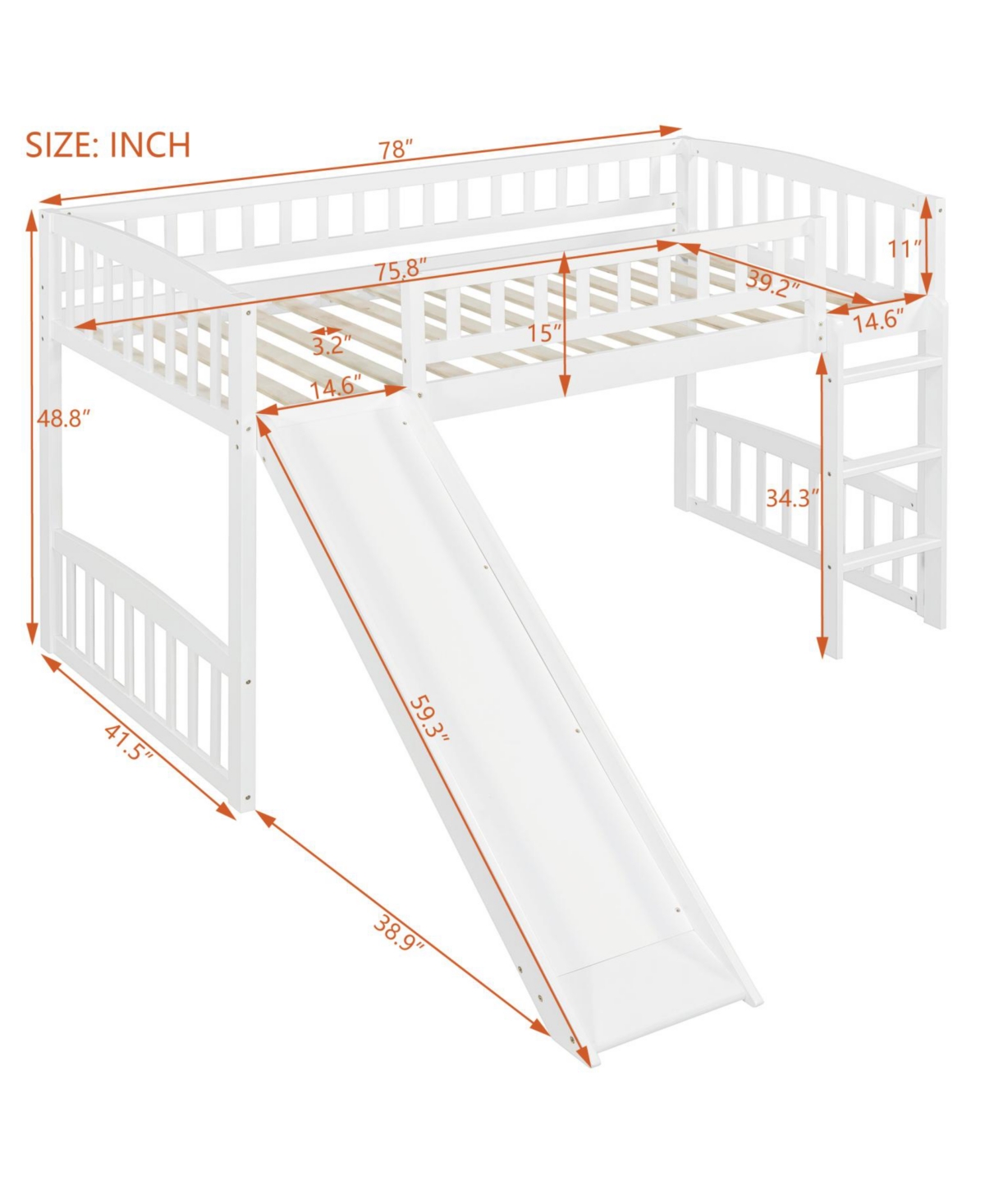 Streamdale Twin Size Wood Loft Bed with Slide and Ladder Bed