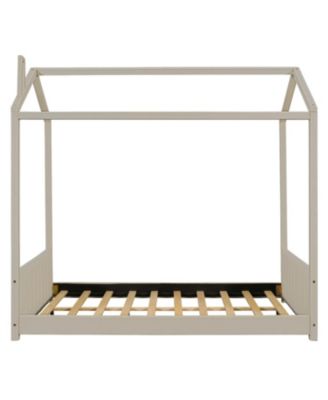  Full Size Velvet House Bed Wood Bed, Gray