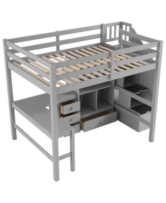 Loft Bed with Desk, Drawers & Storage Stairs