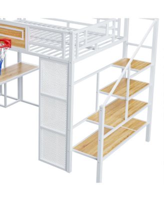 Metal Loft Bed with Desk, Wardrobe, Slide & Stairs