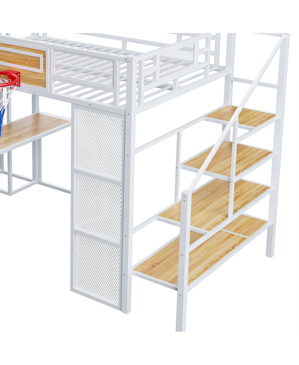 Streamdale Furniture Metal Loft Bed with Desk, Wardrobe, Slide & Stairs