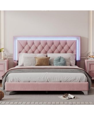  Queen Upholstered Bed Frame with LED Lights