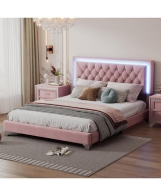  Queen Upholstered Bed Frame with LED Lights