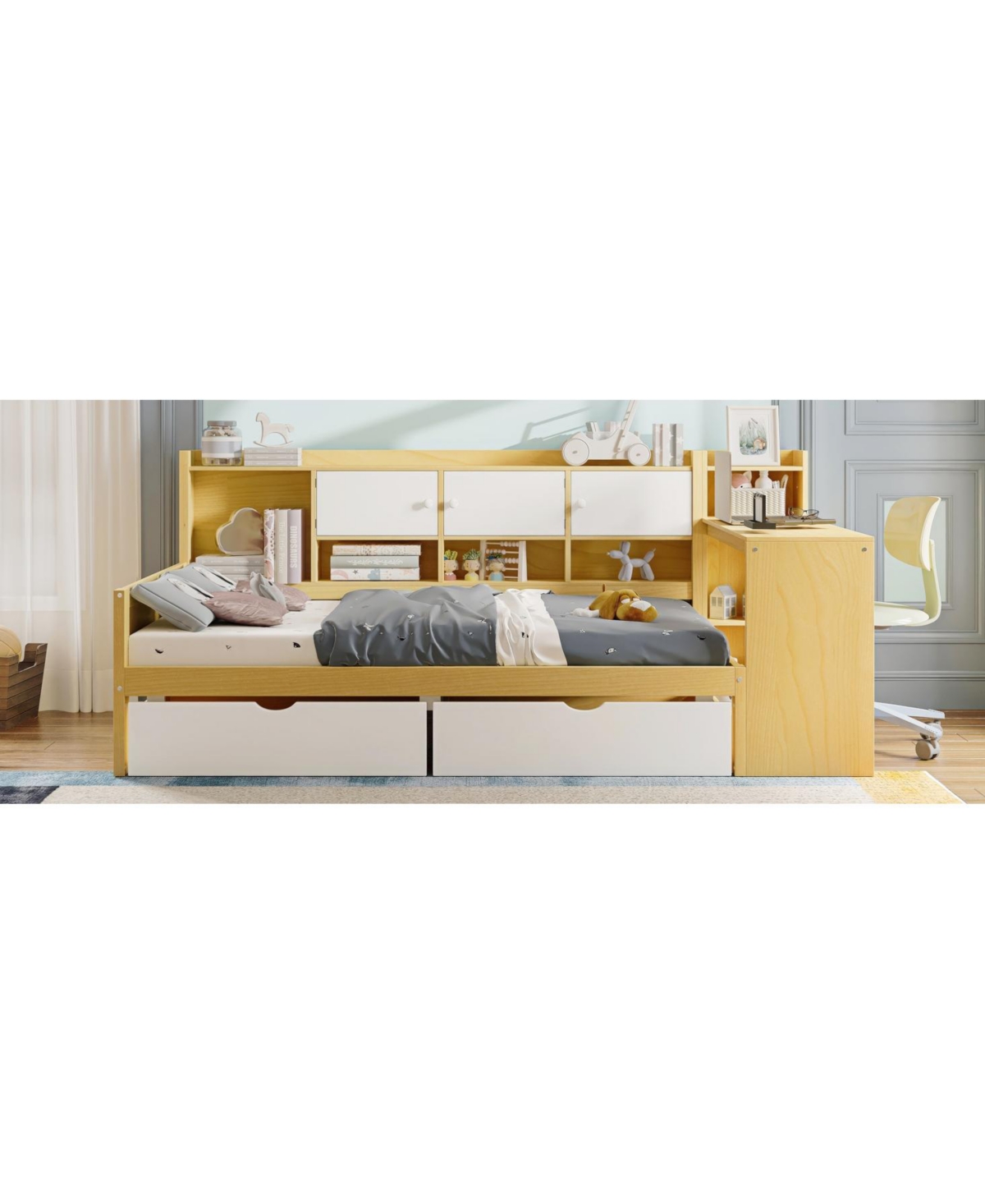 Streamdale Furniture L-Shape Daybed with Storage, Desk & Bookshelf