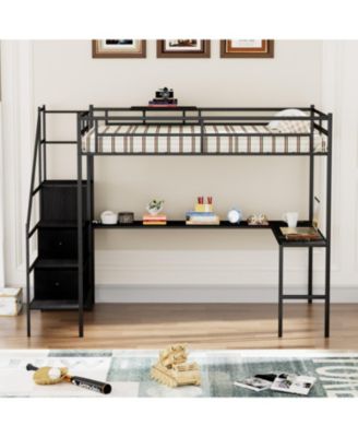 Full Loft Bed w/ Desk, LED, Charging, Wardrobe & Drawers