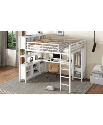 Queen Loft Bed with Desk & Wardrobe
