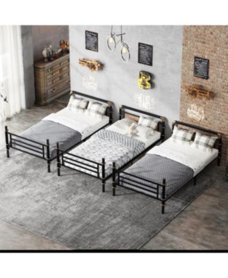  Quad Bunk Bed, Heavy Duty Metal, Detachable Triple/Twin, Black