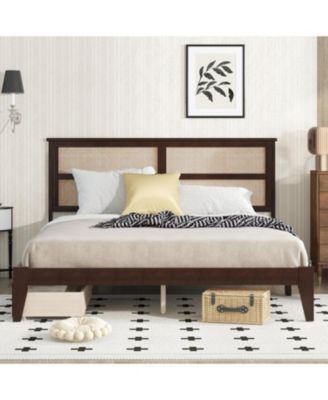 King Bed Rattan Headboard, Storage Drawers, Espresso