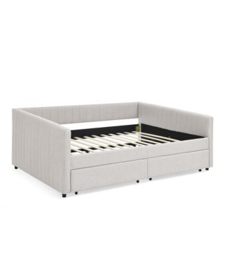 Beige Linen Upholstered Daybed with Trundle