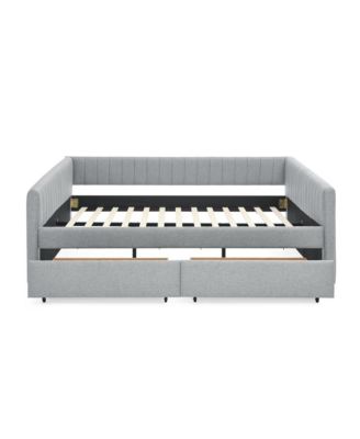 Grey Upholstered Daybed with Storage Drawers, 86.5" x 65" x 30"
