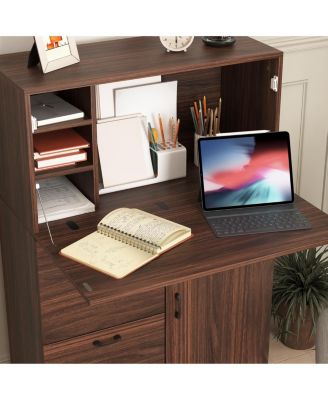 Fold-Up Desk Cabinet with Shelves and Storage