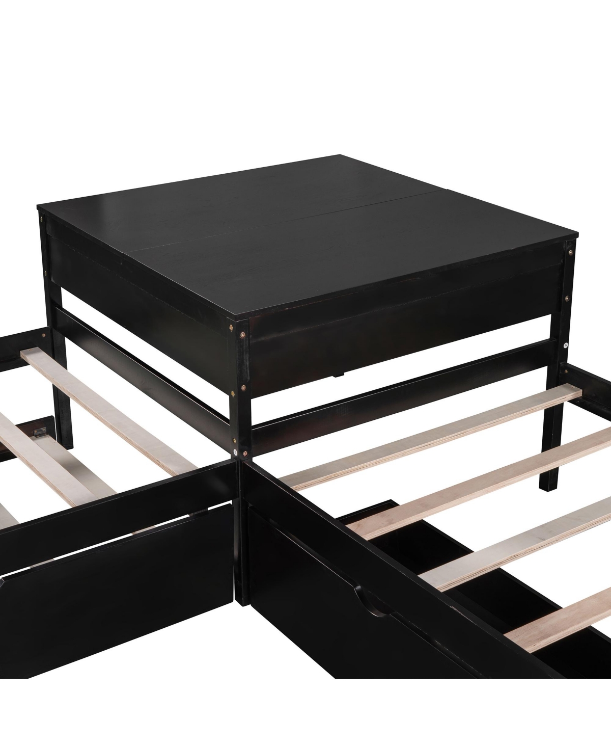 Streamdale Furniture Twin L-Shaped Platform Bed with Trundle, Drawers & Desk