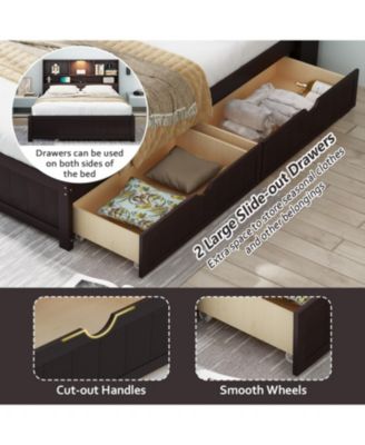 Twin Platform Bed with Bookcase Headboard, Downlight, Charger, Drawers