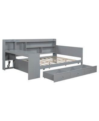 Full Size Wooden Daybed With 3 Drawers, USB Ports and desk.