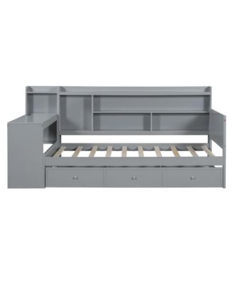 Twin Size Wooden Daybed With 3 Drawers, USB Ports and desk