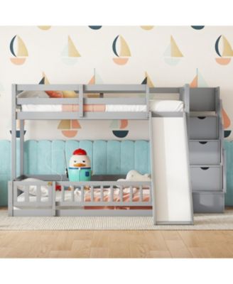Twin-Over-Full Bunk Bed with Slide and Storage