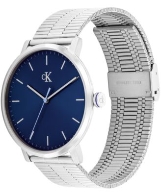 Men's Real Silver Tone Stainless Steel Mesh Bracelet Watch, 42mm