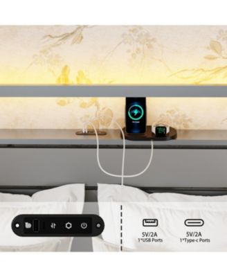 Queen Size Metal Platform Bed with Led, Charger