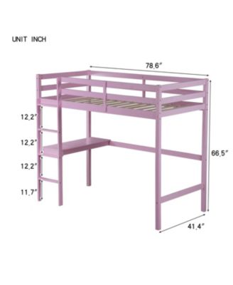 Pink Twin Loft Bed with Desk & Guardrail