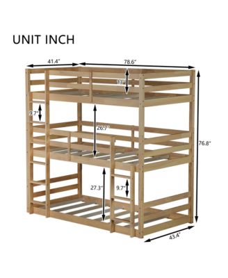 Streamdale Triple Twin Oak Bunk Bed with Guardrails and Ladders