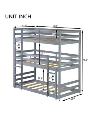 Streamdale Triple Twin Bunk Bed, Detachable, Rubber Wood