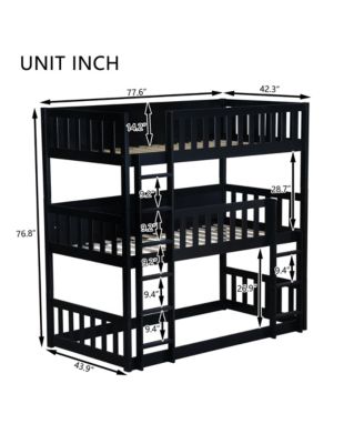 Triple Bunk Bed, Twin over Twin over Twin, Rubber Wood