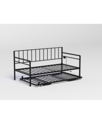 Twin Daybed with RGB LED Lights & Charging Station, Adjustable Frame & Trundle