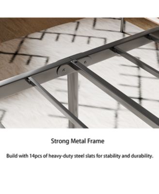 Iron Platform Bed Frame with Rustic Wood Headboard & Footboard (Queen Size) - Brown