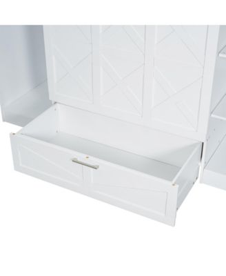 Twin Size Murphy Bed with Bedside Shelves and Wardrobe