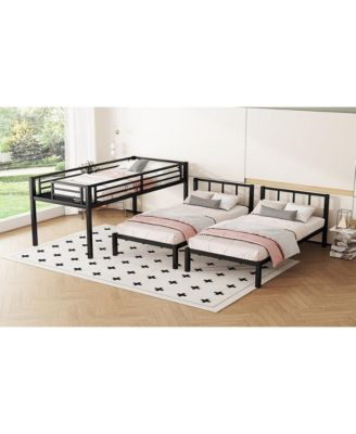 Twin over Twin & Twin Bunk Beds for 3, Twin XL over Twin & Twin Bunk Bed Metal Triple Bunk Bed, Black