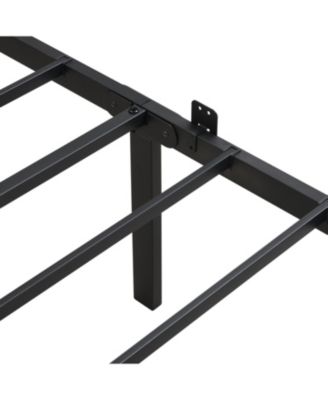 King Metal Bed Frame with Headboard and Wood Panel Accents in Black