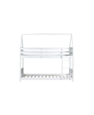 White Twin Over Twin Bunk Bed with Ladder and Safety Rails