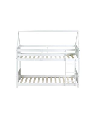 White Twin Over Twin Bunk Bed with Ladder and Safety Rails