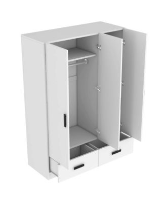 3 Door Wardrobe Closet with Storage Drawers, Shelves and Hanging Rod