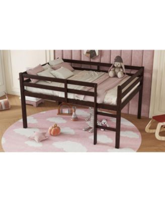 Full Rubber Wood Loft Bed with Ladder