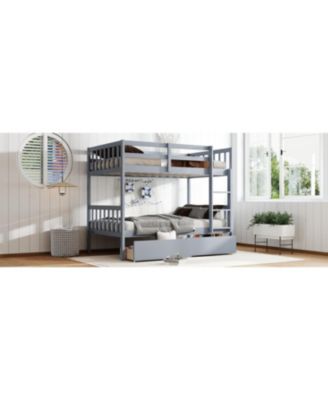  Twin Bunk Bed with 2 Drawers and Convertible Beds