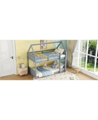 Twin-over-Twin Bunk Bed with Headboards, Guardrails, Ladder