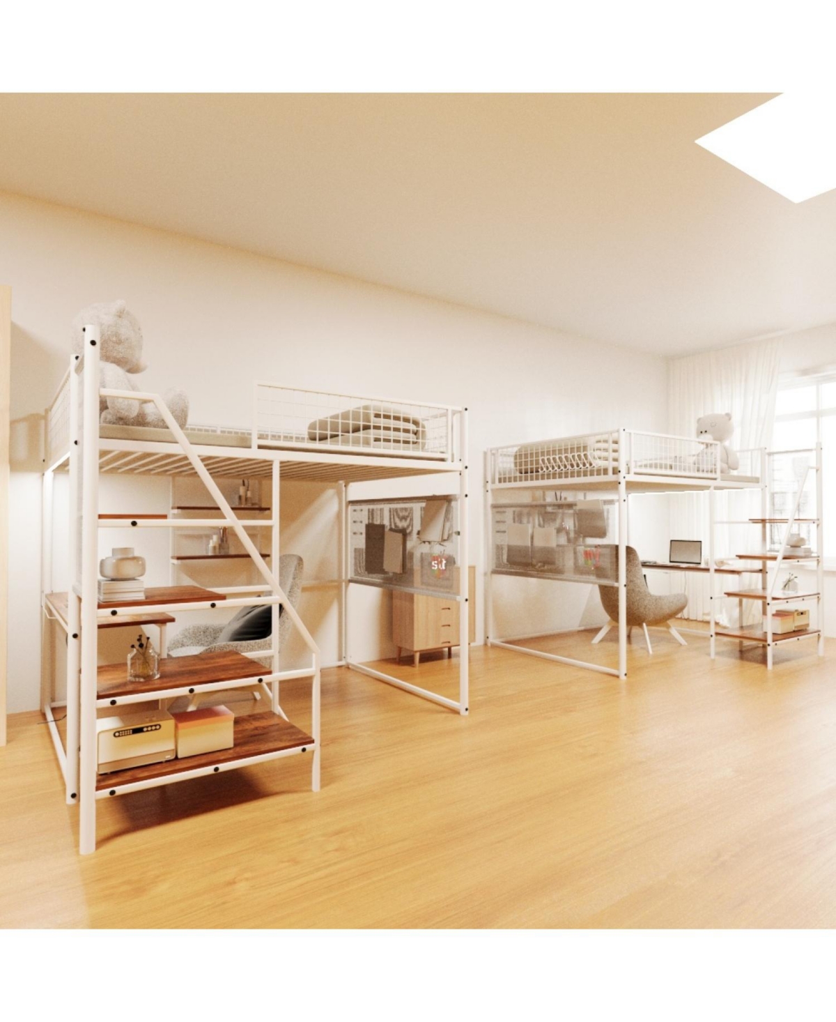 Streamdale Furniture loft metal bed with white for bedroom and dormitory, with built-in charging station and Led lighting